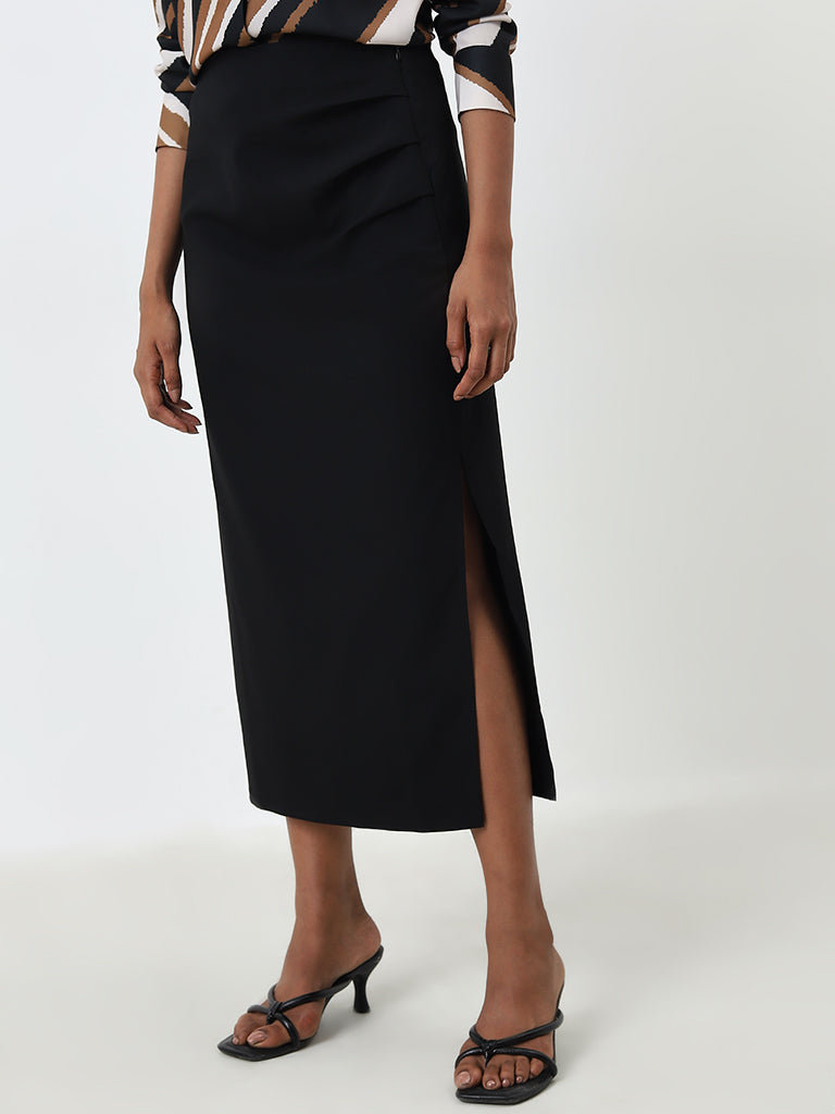 Wardrobe Black Ruched High-Rise Skirt