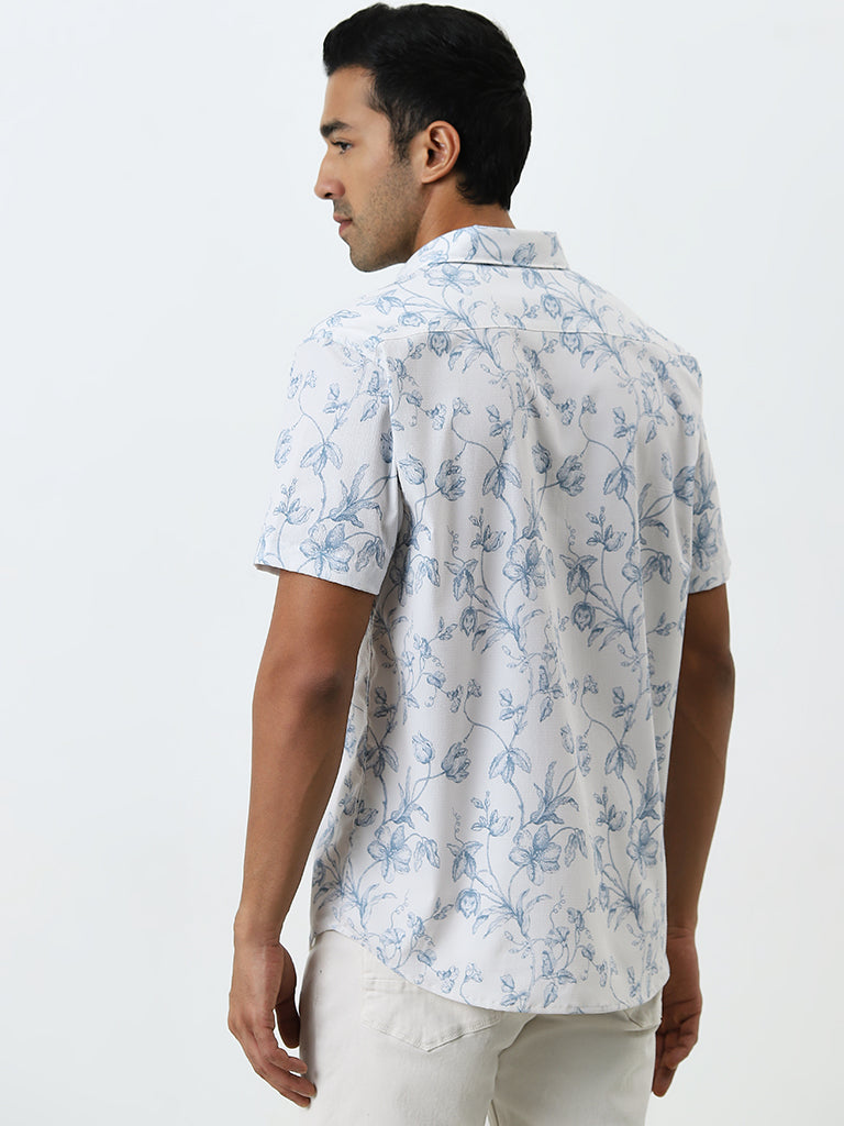 WES Casuals Light Blue Floral Relaxed-Fit Shirt