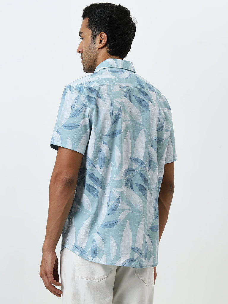 WES Casuals Teal Leaf Printed Relaxed-Fit Shirt