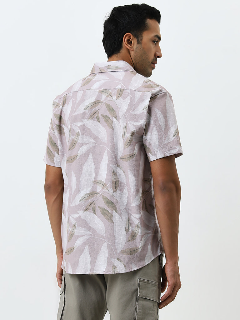 WES Casuals Dusty Pink Leaf Printed Relaxed-Fit Shirt