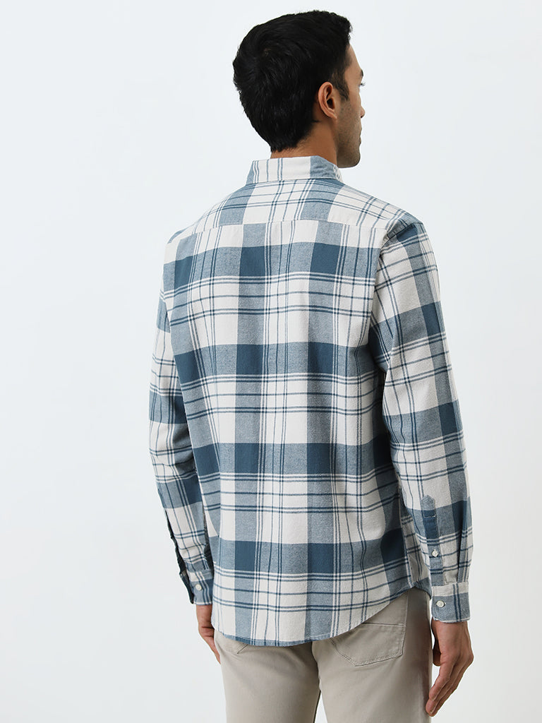 WES Casuals Teal Checkered Relaxed Cotton-Fit Shirt