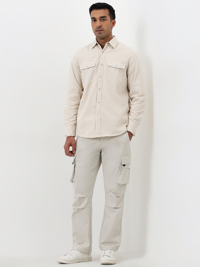 WES Casuals Beige Relaxed-Fit Cotton Shirt