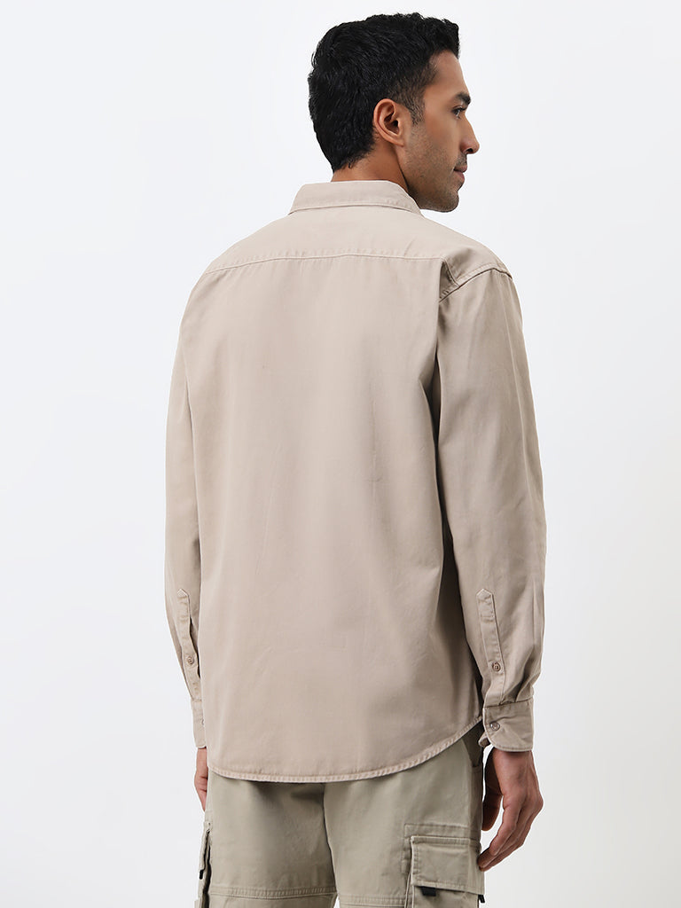 WES Casuals Taupe Relaxed-Fit Cotton Shirt