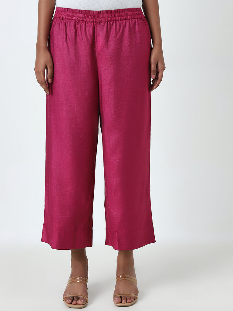 Zuba Fuchsia High-Rise Cotton Blend Ethnic Pants