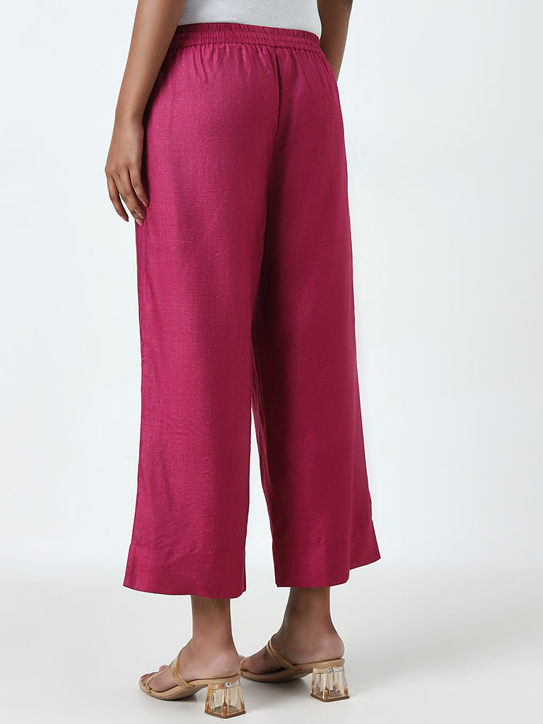 Zuba Fuchsia High-Rise Cotton Blend Ethnic Pants