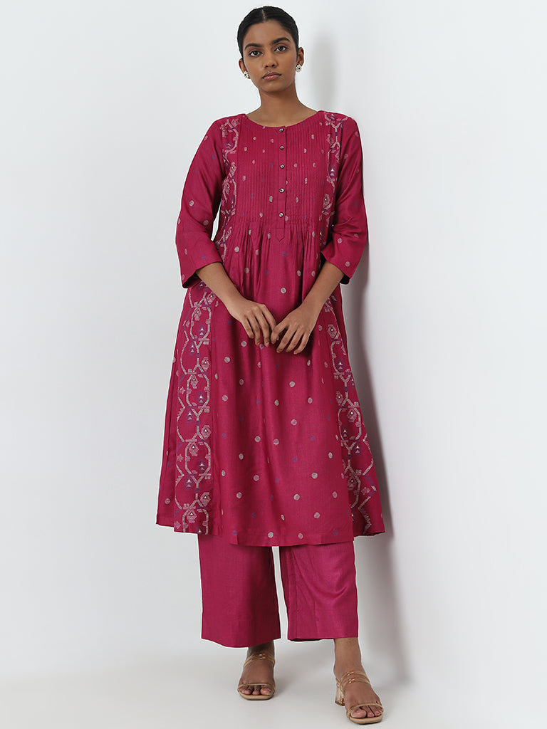 Zuba Fuchsia High-Rise Cotton Blend Ethnic Pants