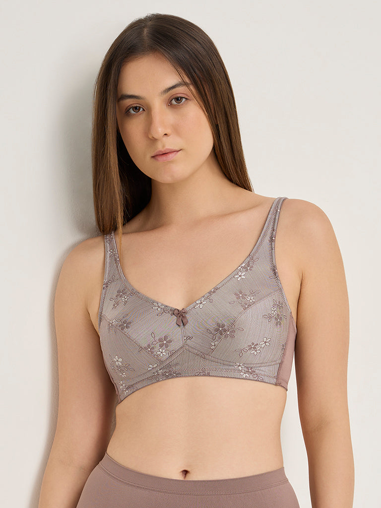 Wunderlove Brown Floral Jacquard Padded Bra