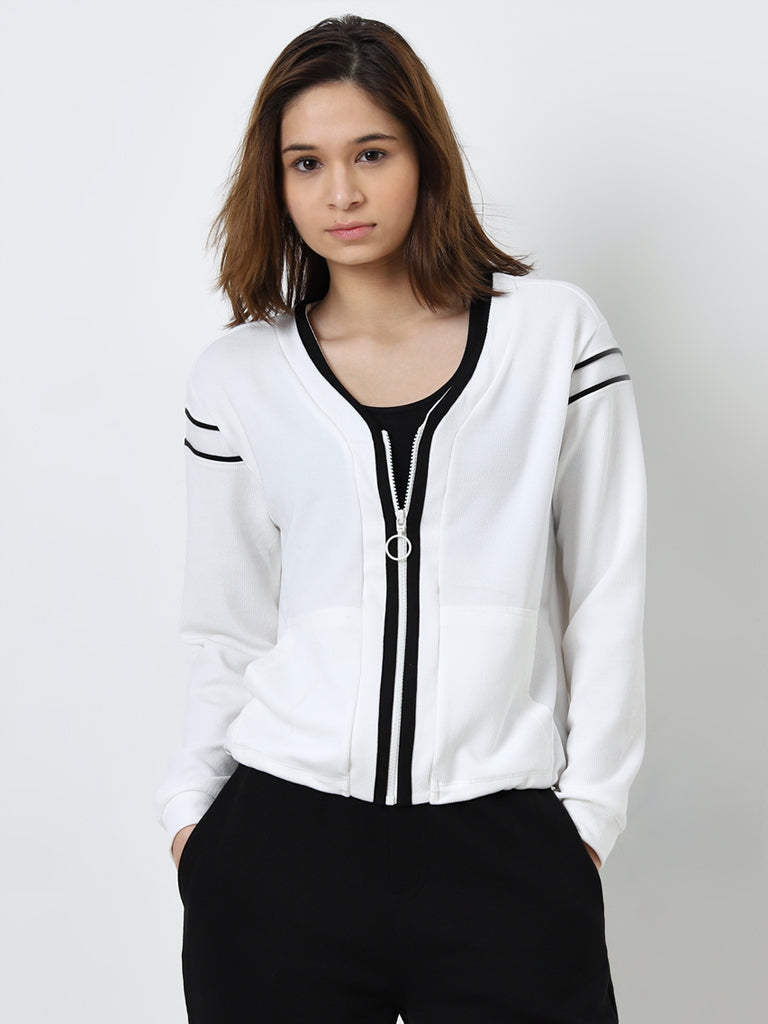 Studiofit White Ribbed Textured Jacket