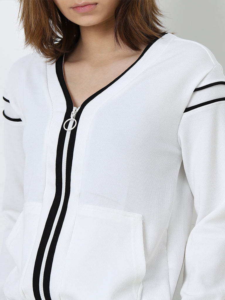 Studiofit White Ribbed Textured Jacket