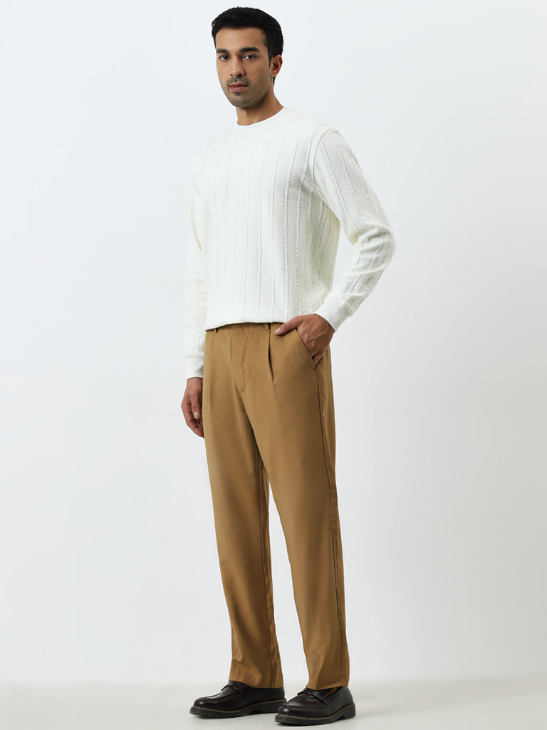 Ascot Tan Pleated Relaxed-Fit Mid-Rise Chinos