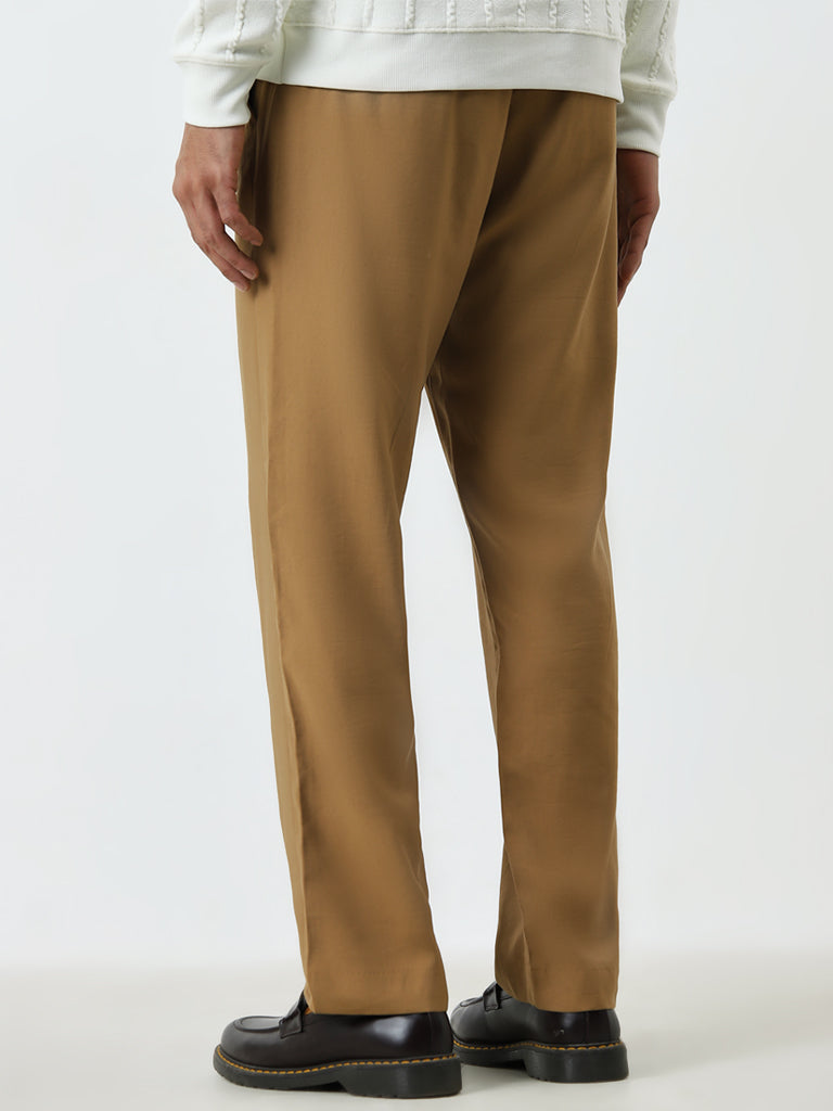 Ascot Tan Pleated Relaxed-Fit Mid-Rise Chinos