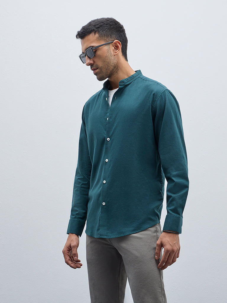 Ascot Dark Green Solid Relaxed-Fit Cotton Shirt