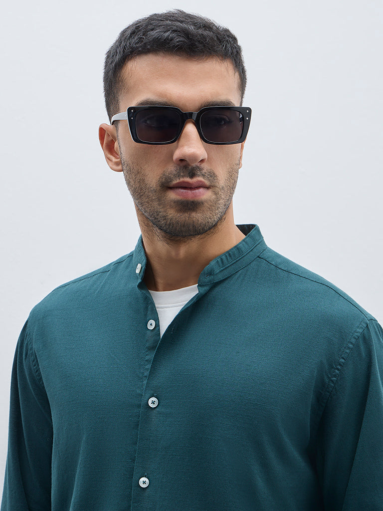 Ascot Dark Green Solid Relaxed-Fit Cotton Shirt