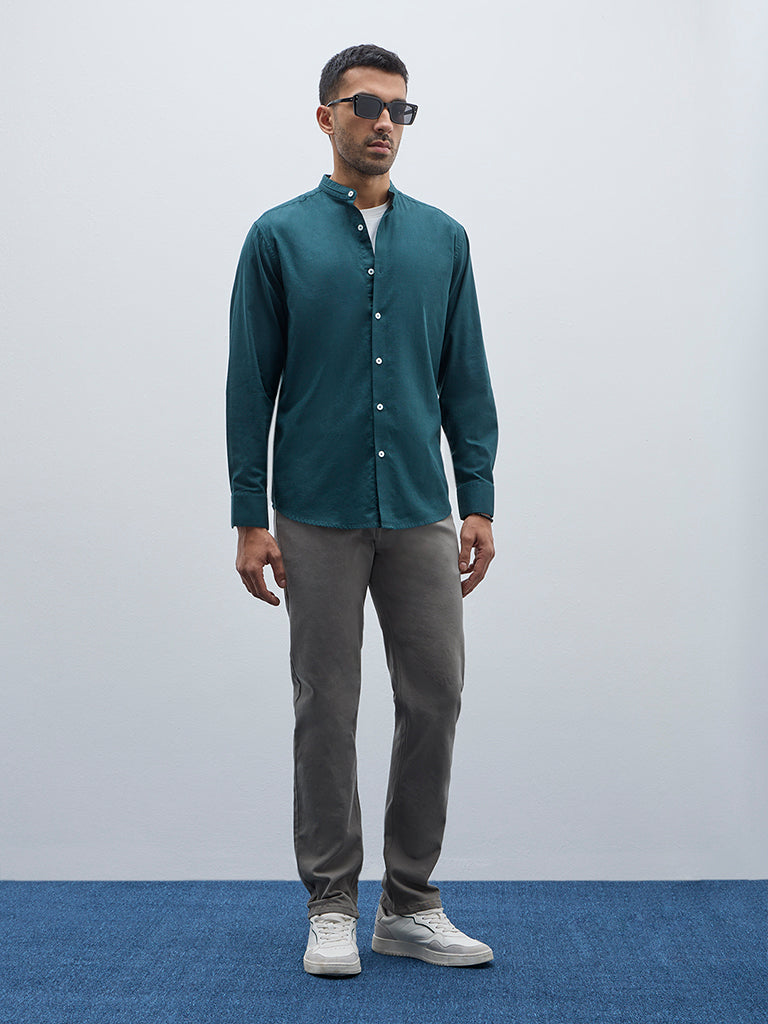 Ascot Dark Green Solid Relaxed-Fit Cotton Shirt