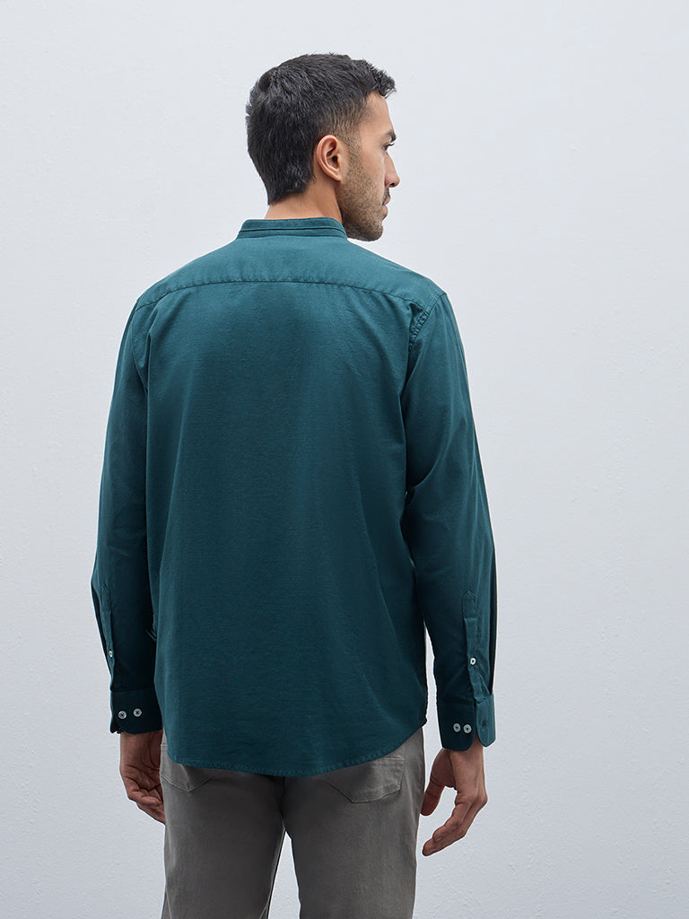 Ascot Dark Green Solid Relaxed-Fit Cotton Shirt