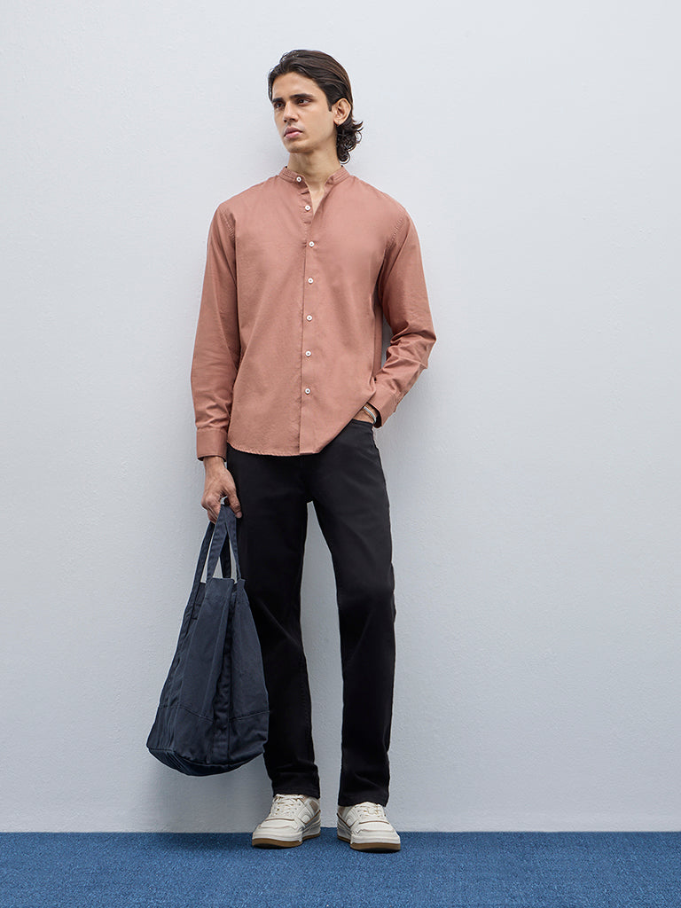 Ascot Rust Solid Relaxed-Fit Cotton Shirt