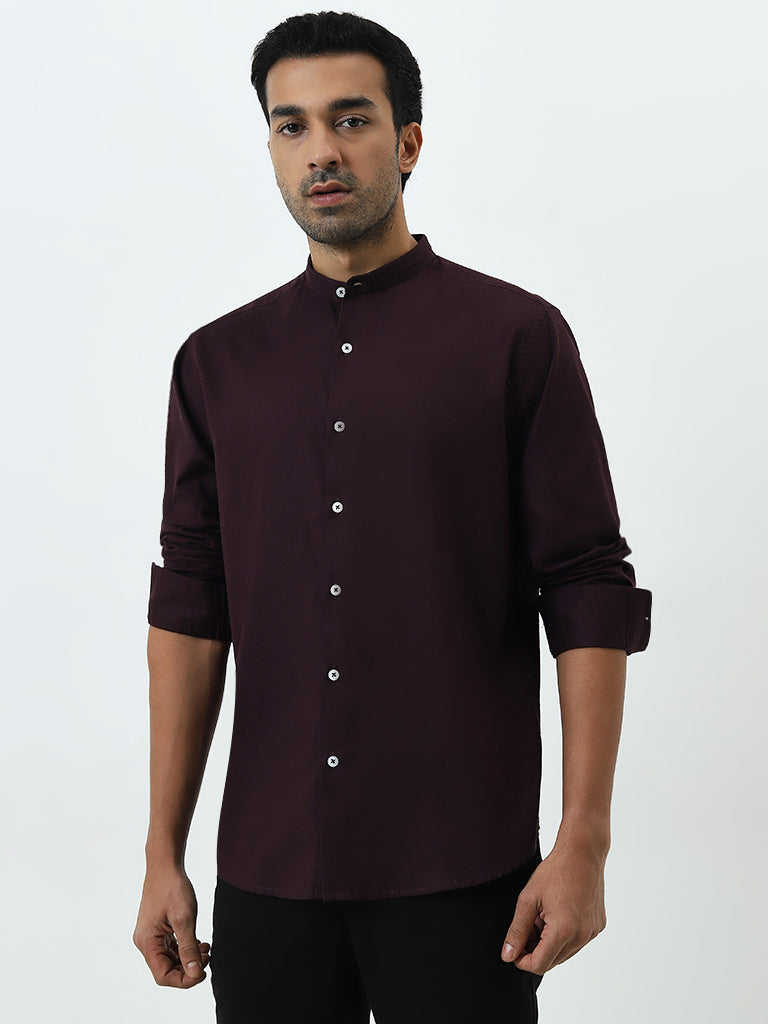 Ascot Wine Relaxed-Fit Cotton Shirt