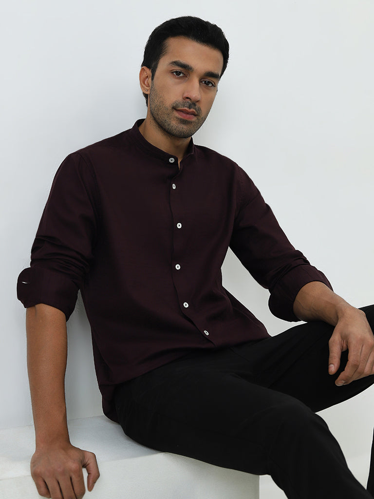 Ascot Wine Relaxed-Fit Cotton Shirt