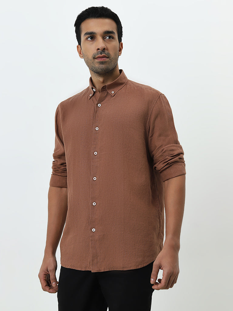 Ascot Tan Relaxed-Fit Linen Shirt