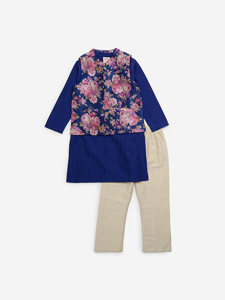 Utsa Kids Blue Kurta, Jacket and Pants Set - (2 - 8yrs)