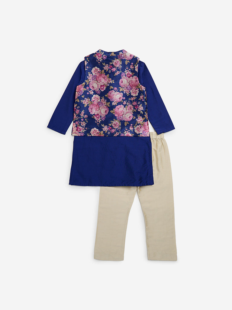 Utsa Kids Blue Kurta, Jacket and Pants Set - (2 - 8yrs)