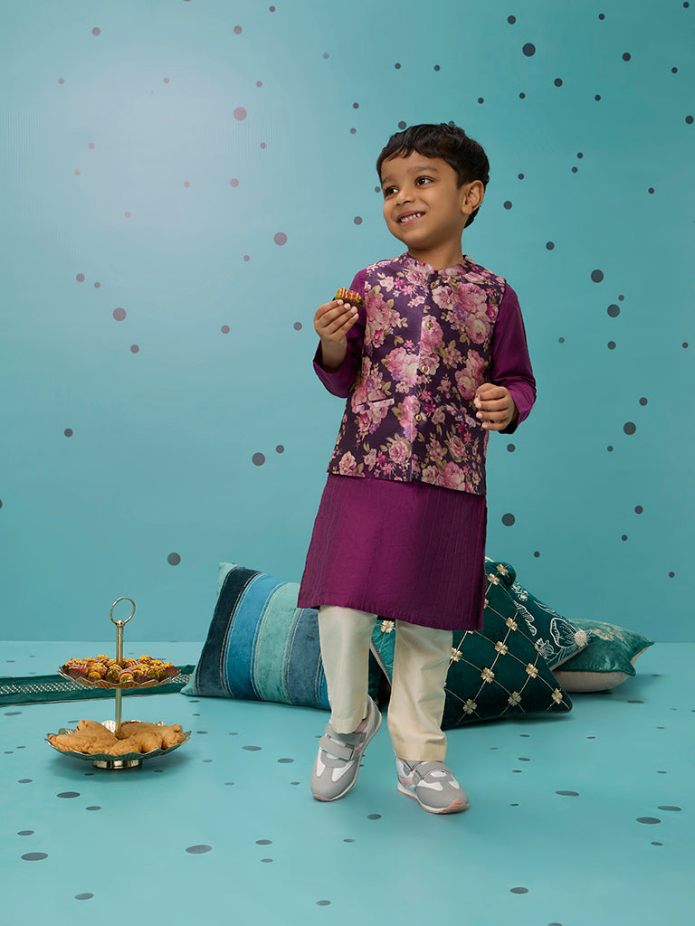 Utsa Kids Purple Kurta, Jacket and Pyjamas Set - (2 - 8yrs)