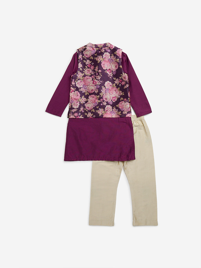 Utsa Kids Purple Kurta, Jacket and Pyjamas Set - (2 - 8yrs)