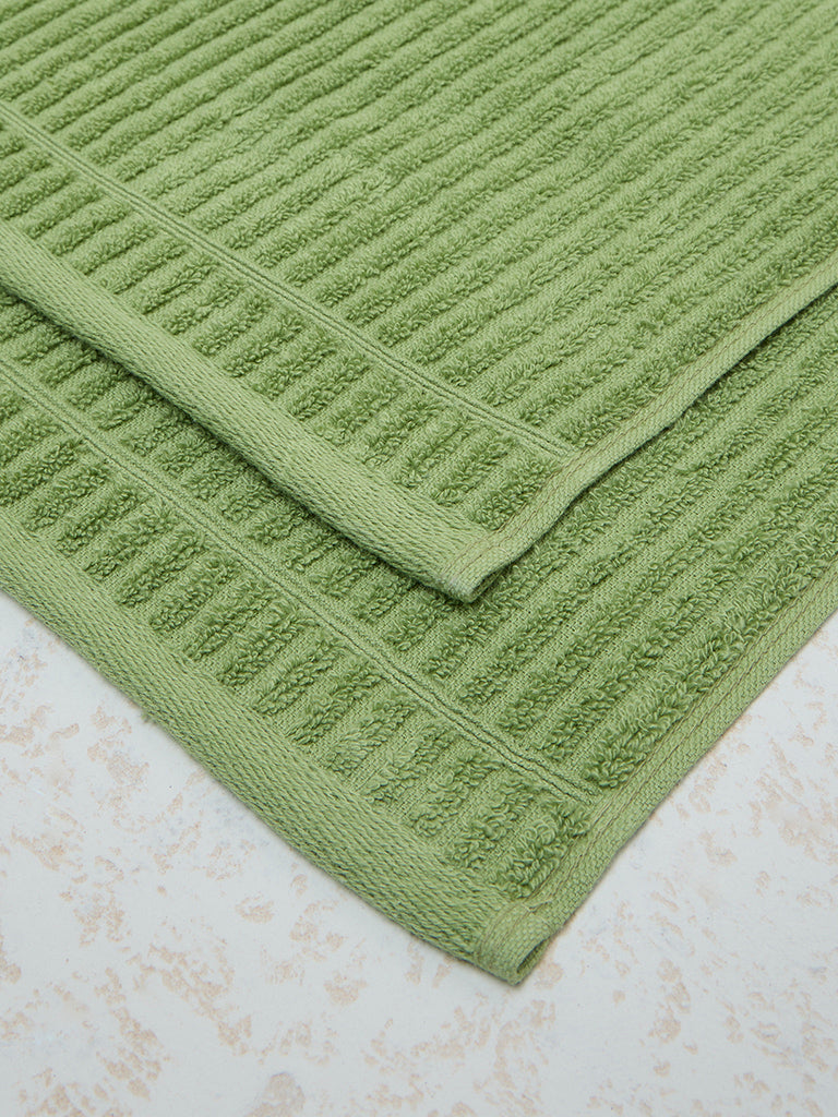 Westside Home Lime Self-Striped Face Towel - (Set of 2)