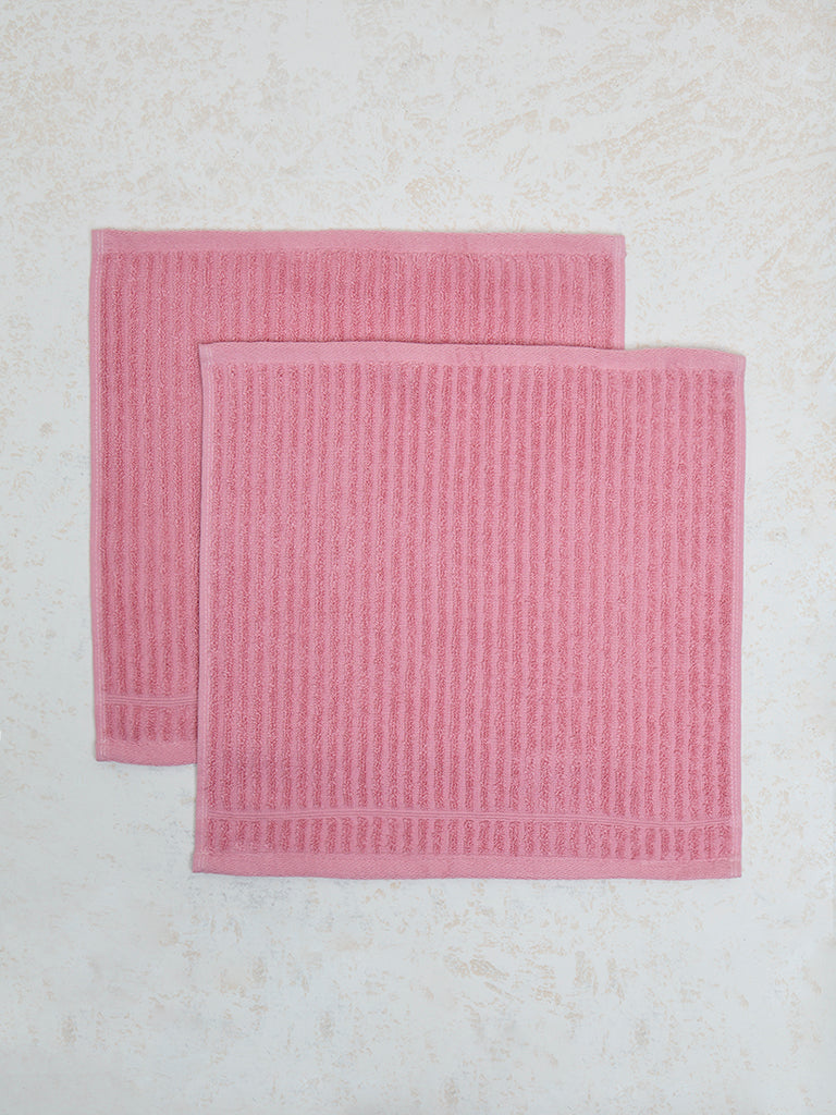 Westside Home Dusty Pink Self-Striped Face Towel - (Set of 2)