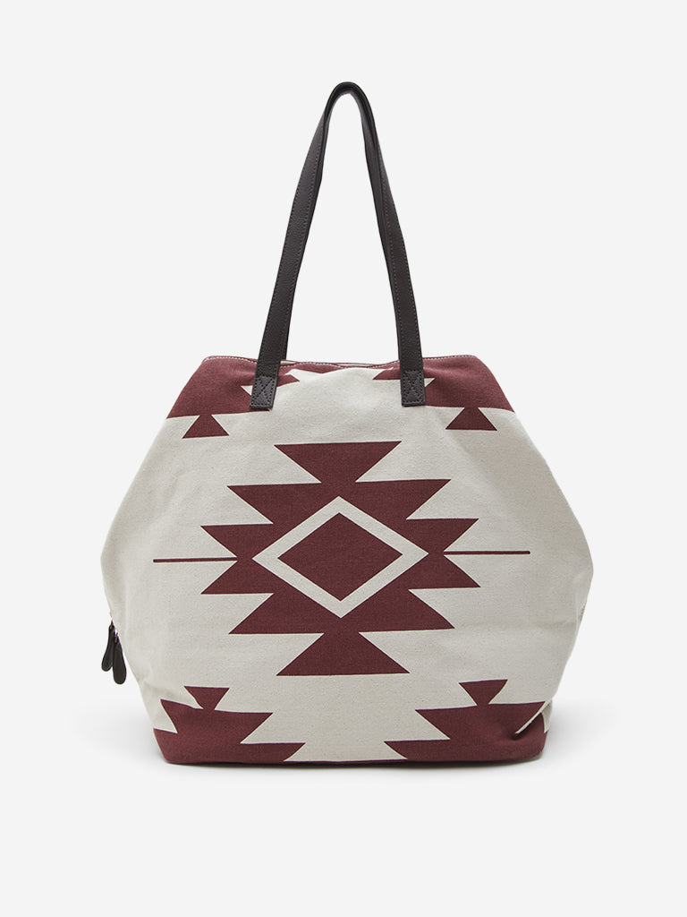 Westside Beige & Maroon Abstract Shoulder Bag