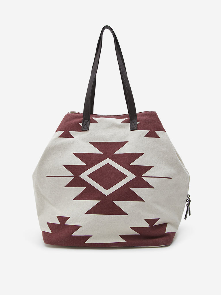 Westside Beige & Maroon Abstract Shoulder Bag