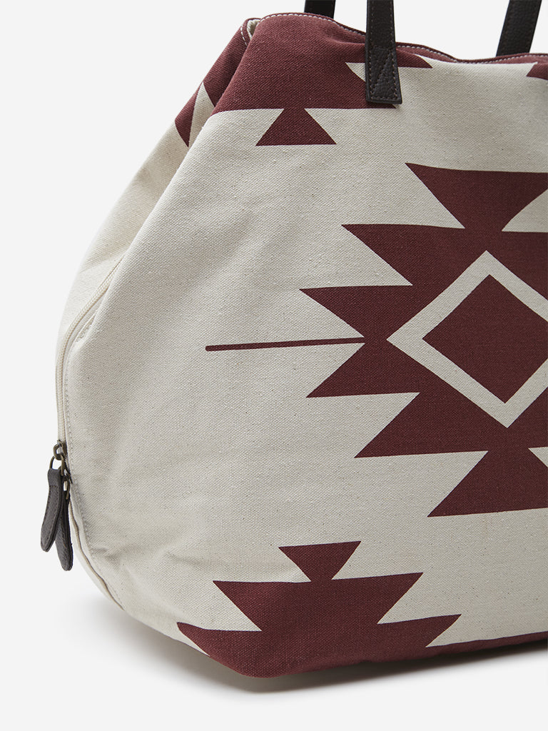 Westside Beige & Maroon Abstract Shoulder Bag