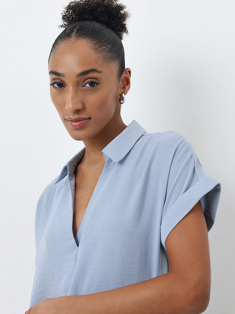 Wardrobe Light Blue Textured Blouse