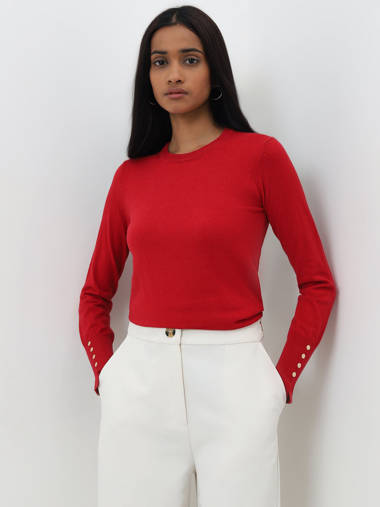 Wardrobe Red Knit-Textured Top