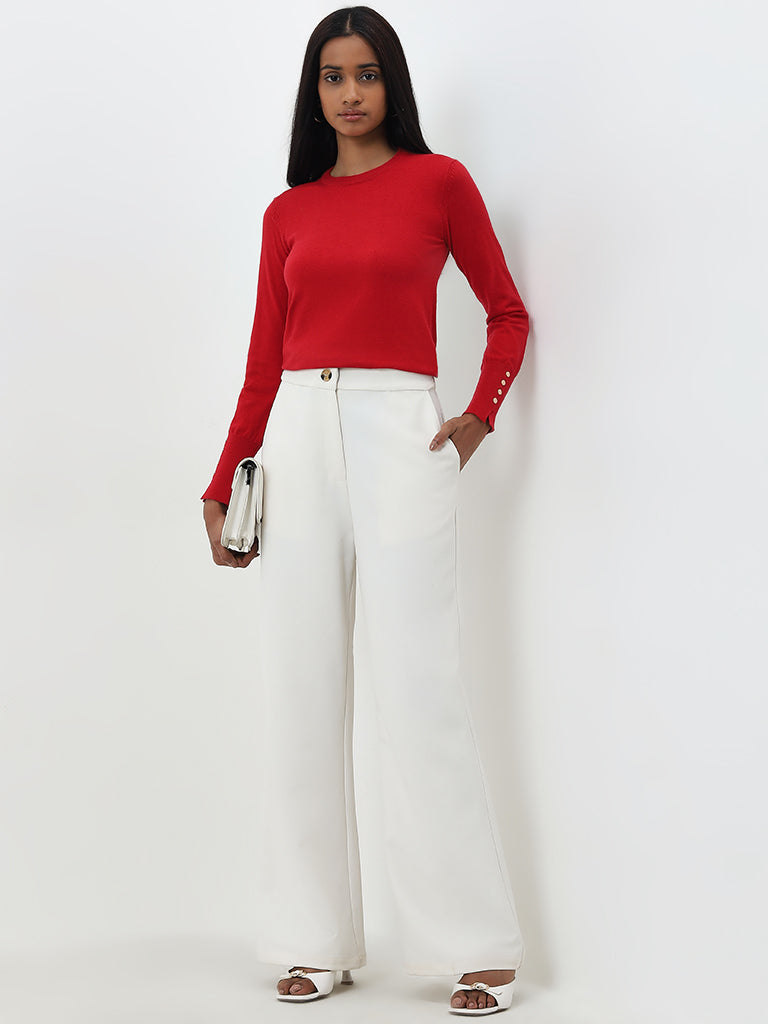 Wardrobe Red Knit-Textured Top