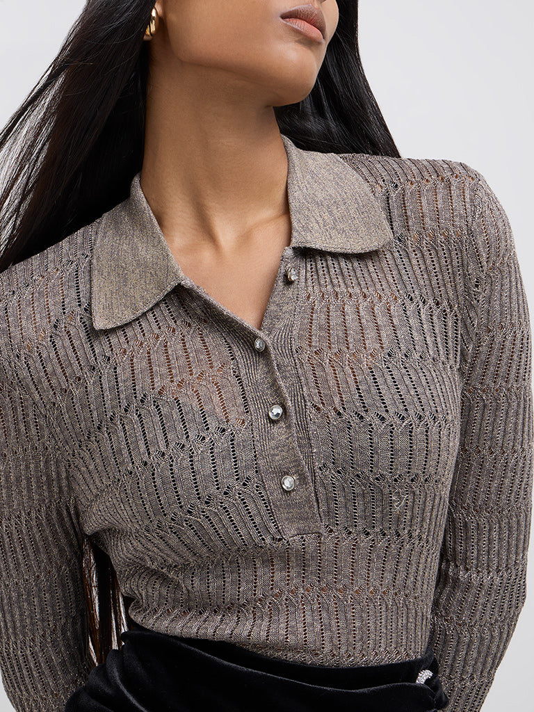 Wardrobe Grey Knit-Textured Sweater