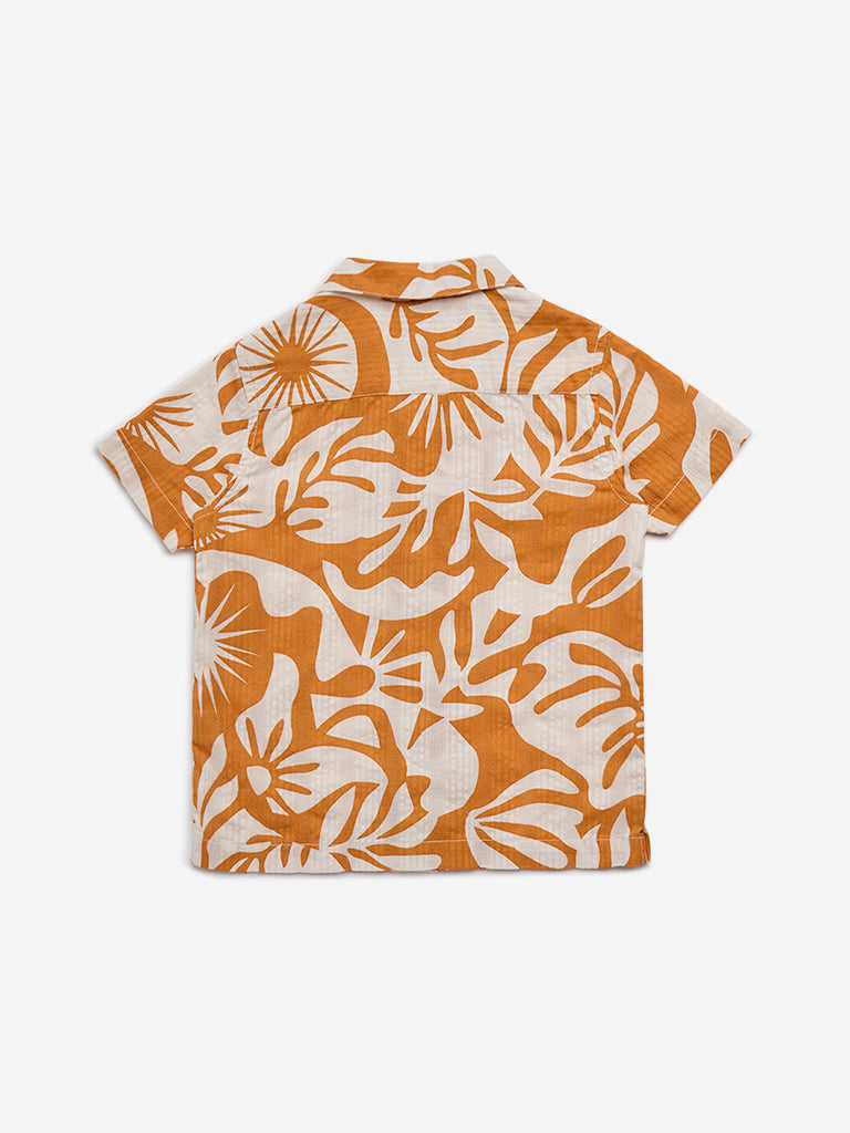 HOP Kids Orange Tropical Printed Cotton Shirt