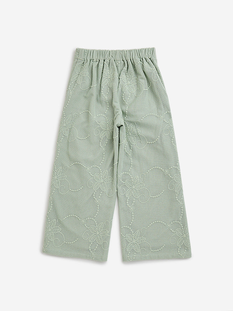 HOP Kids Sage Floral Embroidered Mid-Rise Pants