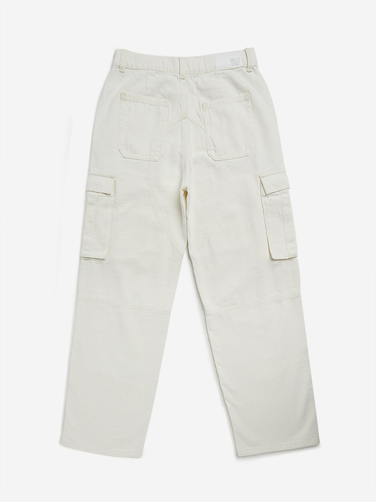 Y&F Kids Off-White Straight - Fit High - Rise Cargo Jeans