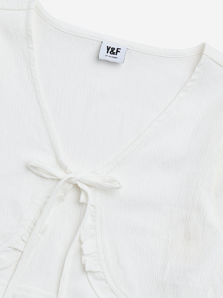 Y&F Kids White Tie-Up Detailed Top