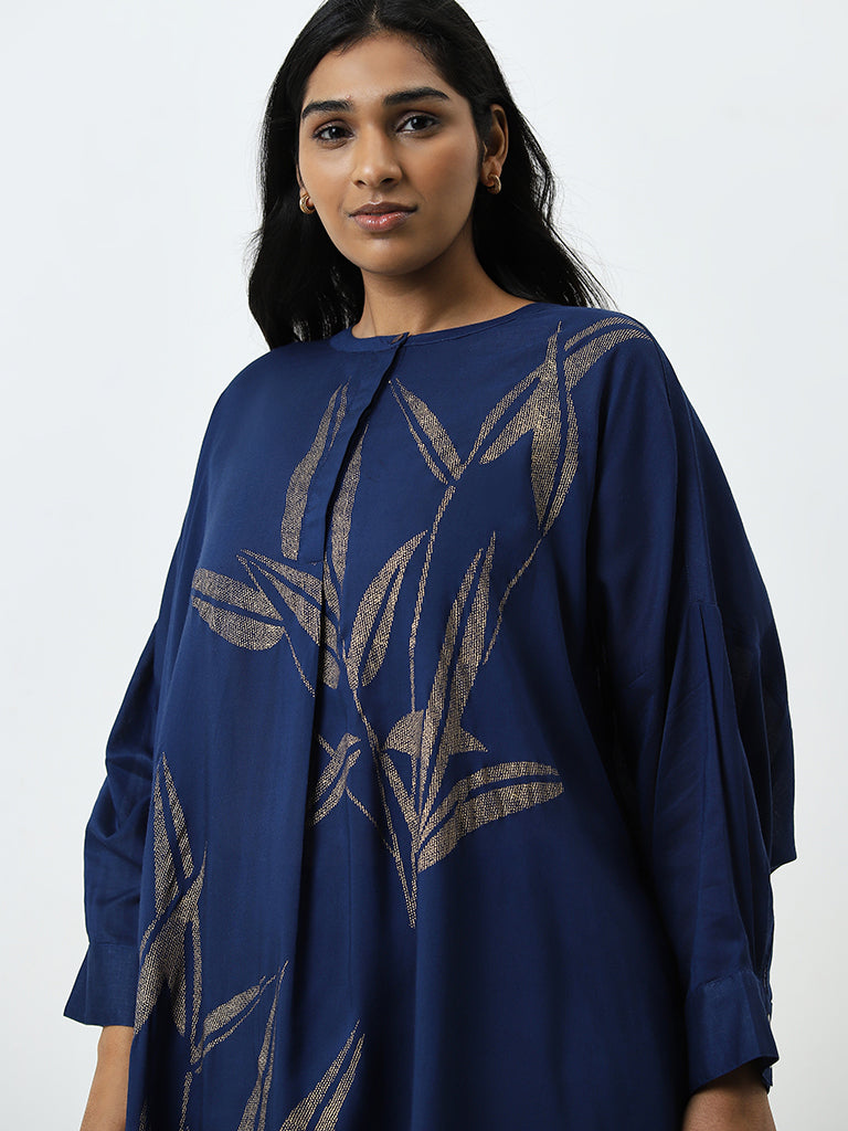 Diza Blue Leaf Design High-Low Kurta