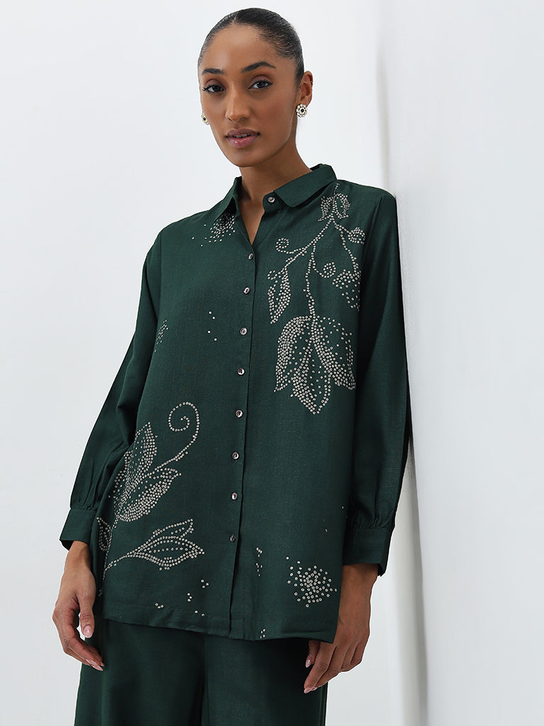 Zuba Dark Green Bandhani Print A-Line Tunic