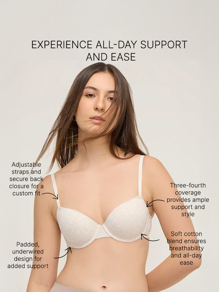 Wunderlove Grey Underwired Cotton-Blend Bra