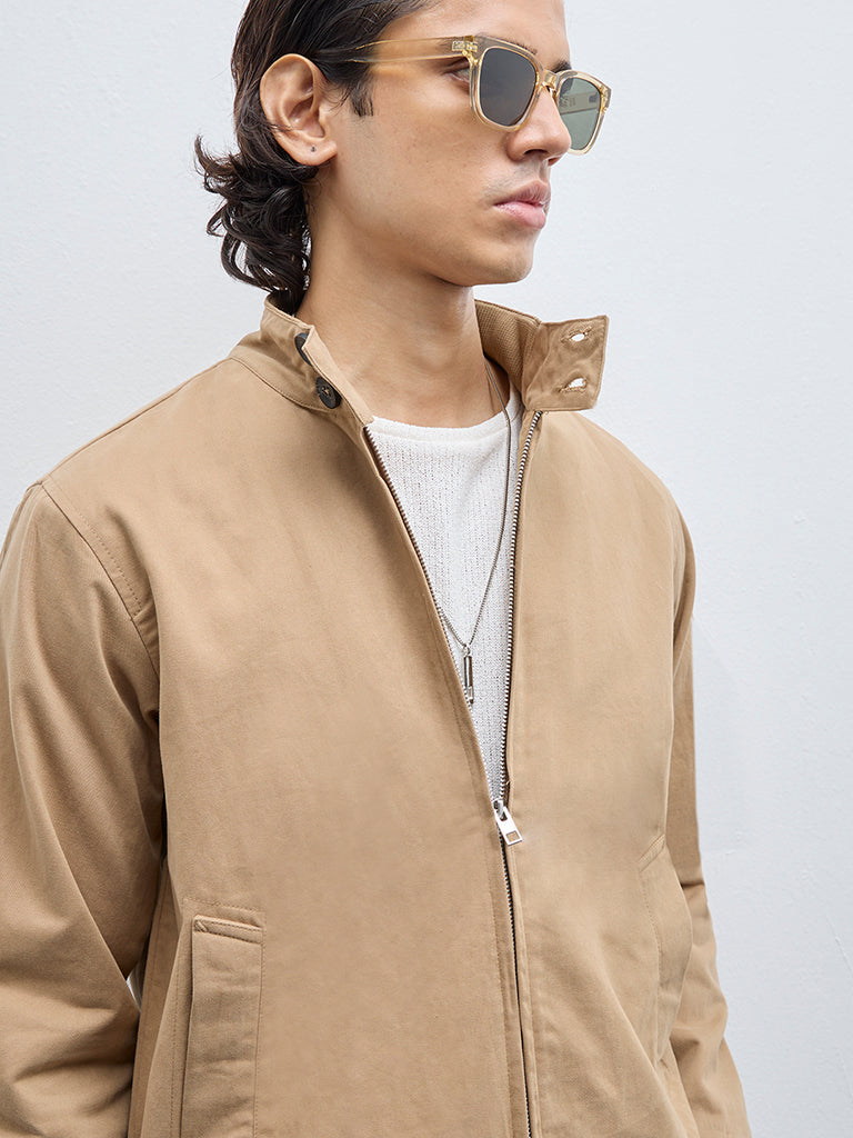 WES Casuals Beige Relaxed-Fit Cotton Jacket