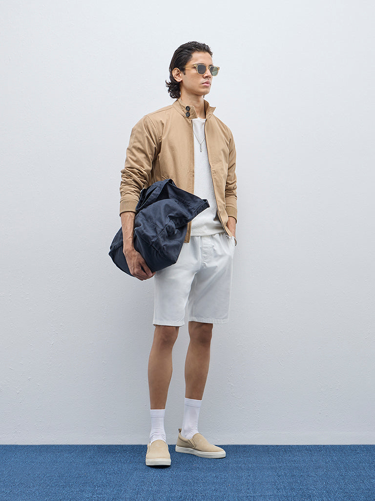 WES Casuals Beige Relaxed-Fit Cotton Jacket