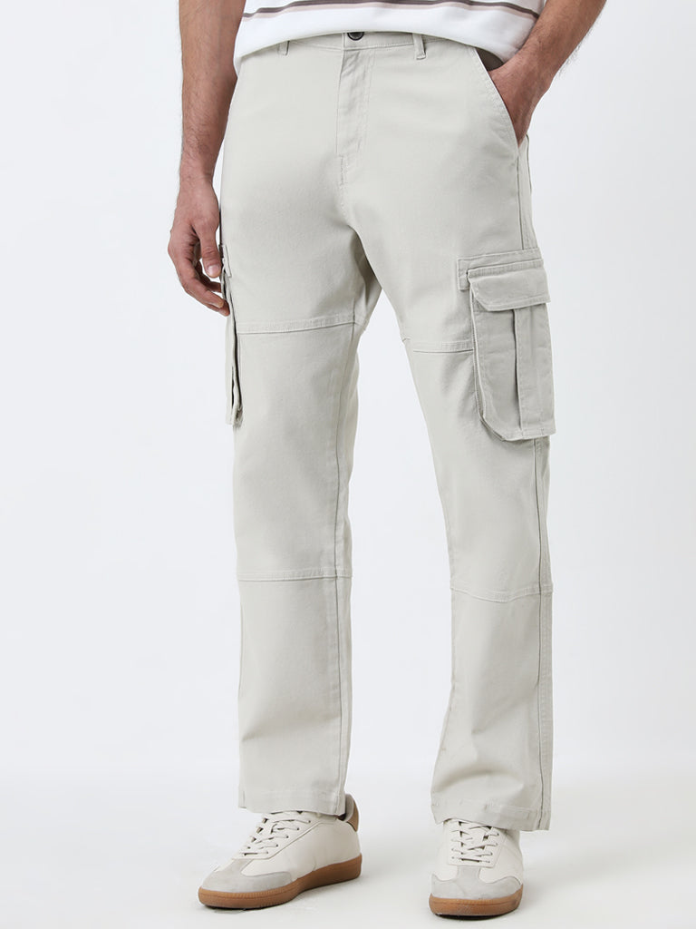 WES Casuals Ivory Relaxed - Fit Mid - Rise Cargo Jeans