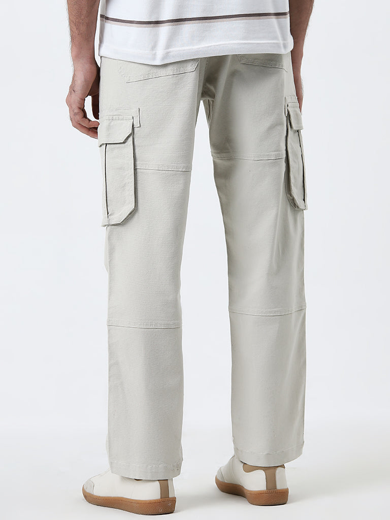 WES Casuals Ivory Relaxed - Fit Mid - Rise Cargo Jeans