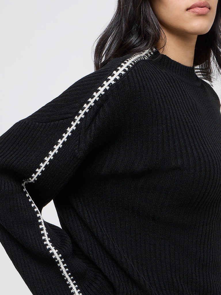 LOV Black Ribbed-Textured Sweater