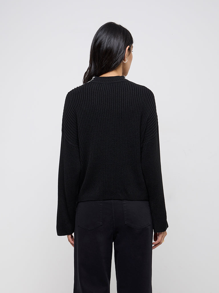 LOV Black Ribbed-Textured Sweater