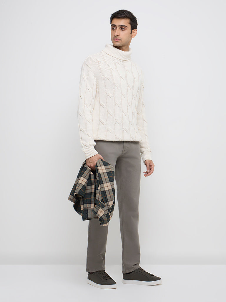 Ascot Off-White Knit-Textured Relaxed-Fit Cotton Sweater